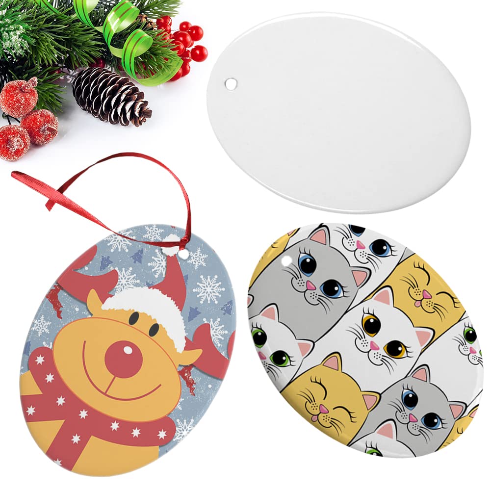 imprintfavor 12pcs Sublimation Ornaments Ceramic 3 inch Oval Christmas Ornament Bulk Hanging Sublimation Ornaments Blanks for Crafting and Personalization (Oval) imprintfavor