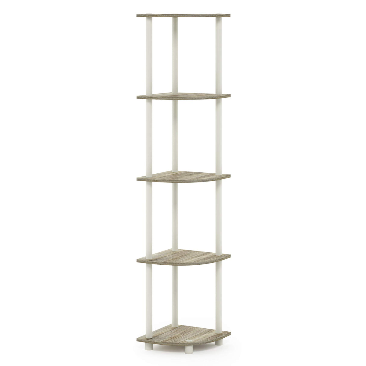 Furinno Turn-N-Tube 5 Tier Corner Display Rack Multipurpose Shelving Unit, 1-Pack, Sonoma Oak/White Furinno