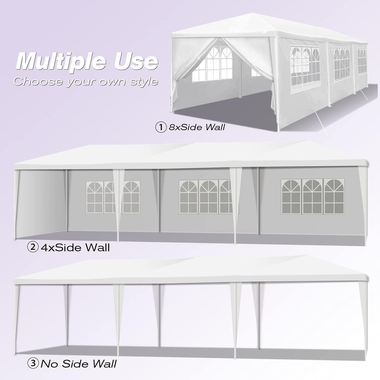 10'X30' Outdoor Gazebo, Canopy Tent Heavy Duty Wedding Party Tent with 8 Removable Sidewalls for Outdoor Wedding, BBQ, Camping, Backyard, Tents for Parties NChanmar