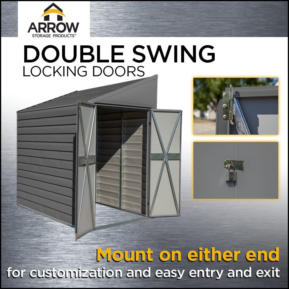 Arrow Yardsaver 4' x 10' Galvanized Steel Outdoor Storage Shed with Sloped Roof and Double-Door Entry, UV-Resistant Steel Floorless Compact Storage Shed, Charcoal Arrow