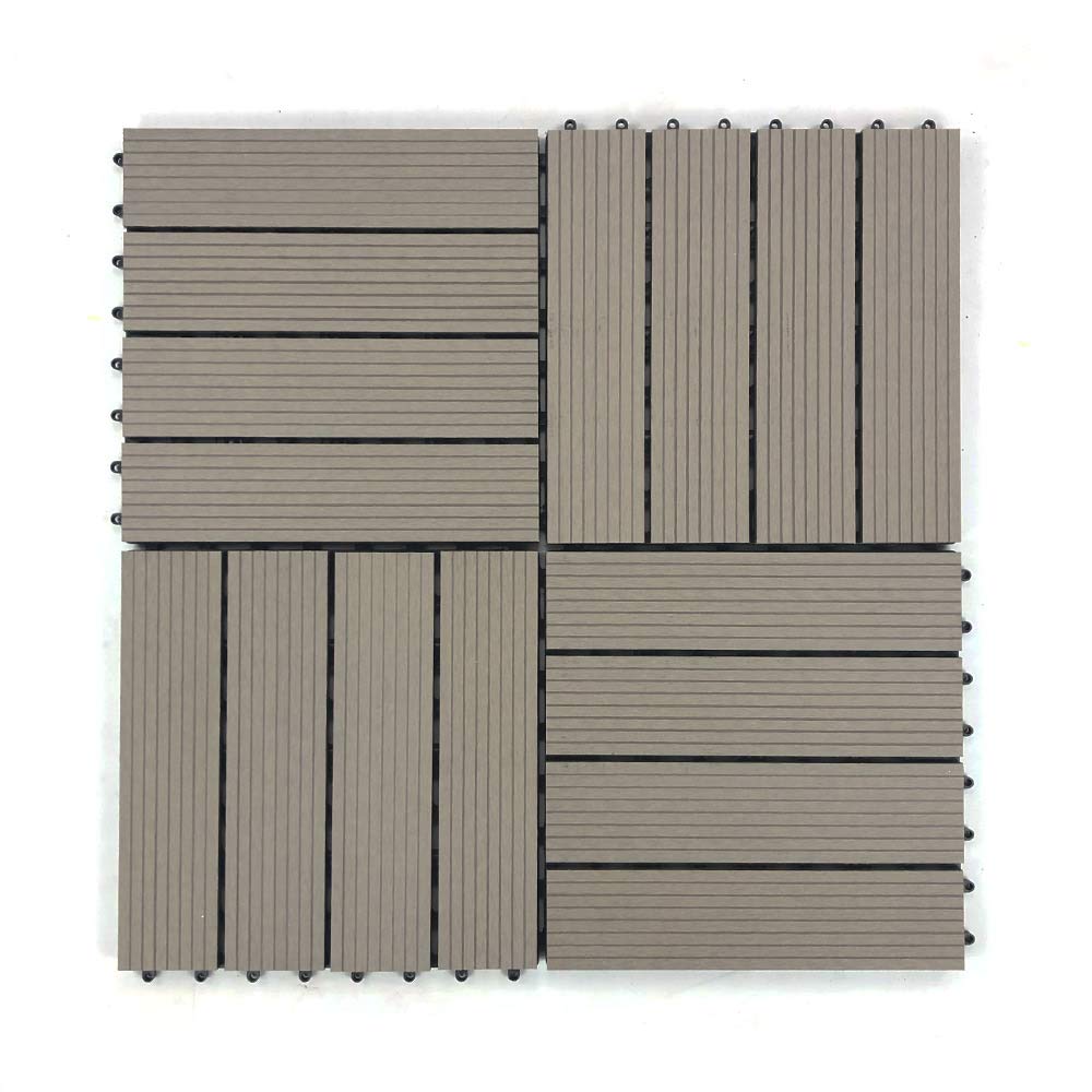 RevTime Easy DIY Wood-Plastic Deck Tiles 12" x 12" x 3/4”, Outdoor Garden, Interlocking Outdoor Deck Floor, Patio Area, Patio Paver, Gray (9 pcs in a Pack) RevTime