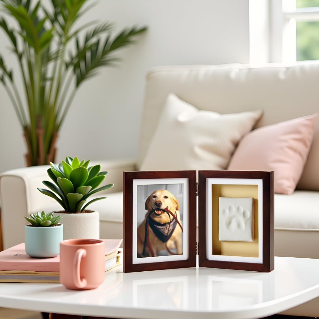 Pearhead Pet Paw Print Photo Frame With Clay Imprint Kit - Pawprint Making Kit and Photo Display for Cats and Dogs, No-Mess Pawprint Memorial, Gift For Pet Owner, Espresso Pearhead