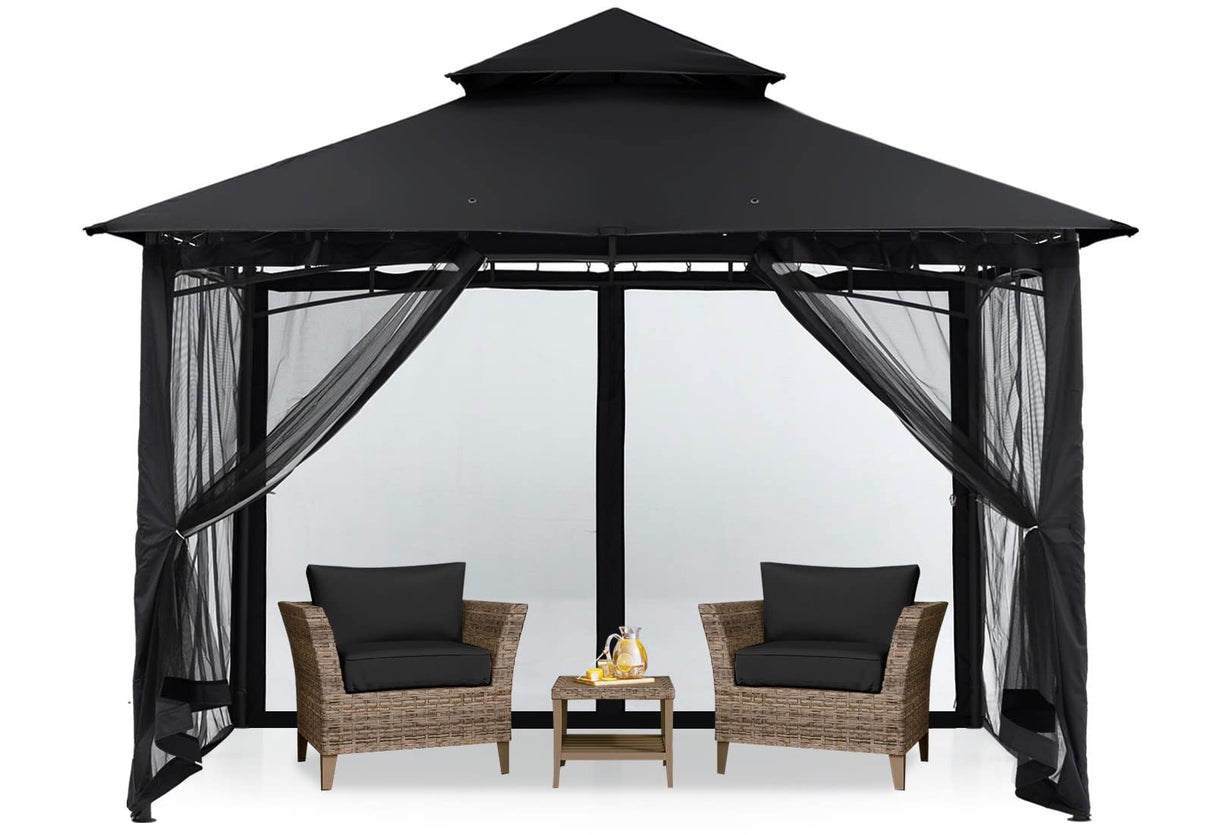 MASTERCANOPY Outdoor Garden Gazebo for Patios with Stable Steel Frame and Netting Walls (8x8,Black) MASTERCANOPY