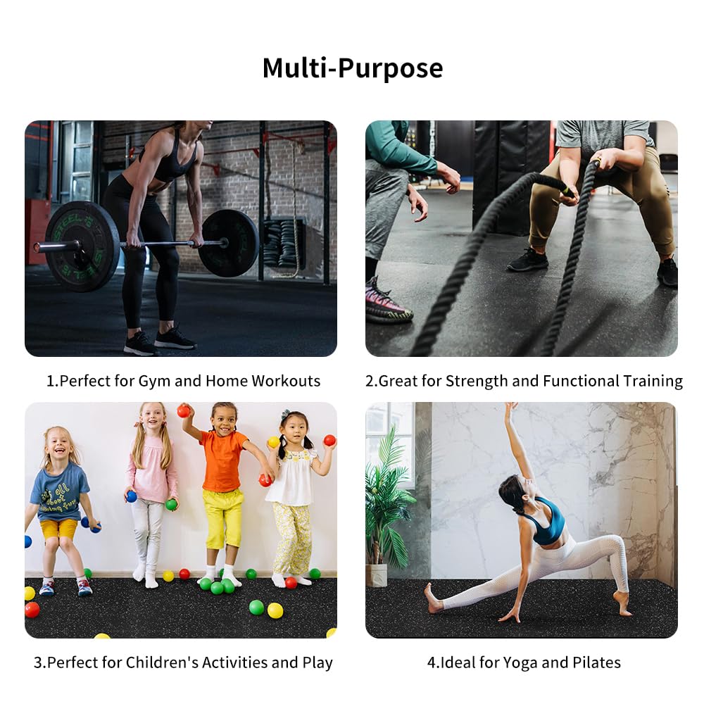0.56in Thick 48 Sq Ft Gym Flooring for Home Gym, 12 Tiles Workout Exercise Equipment Mats, Rubber Top with EVA Foam, Interlocking Puzzle Floor Tiles for Fitness Room, Protective Flooring Mat LIUKANGZE