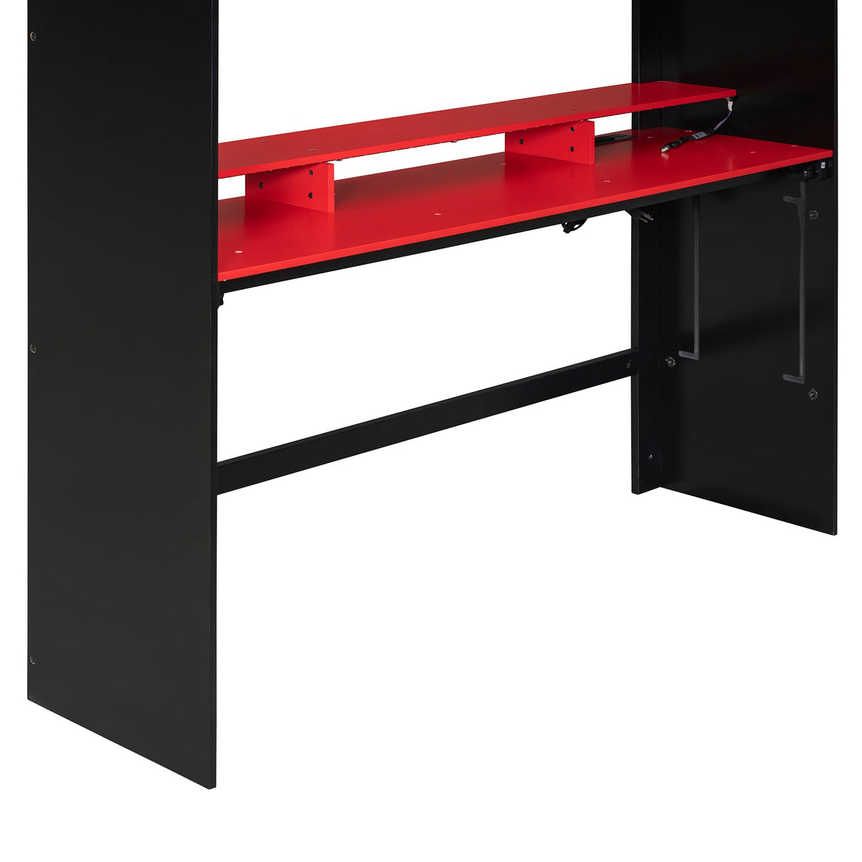 VilroCaz Modern Full Size Gaming Loft Bed with Height-Adjustable Desk and Wardrobe, Wood Loft Bed Frame with Light Strip and Multi-Storage Shelves, Maximize Space Saving (Red-s) VilroCaz