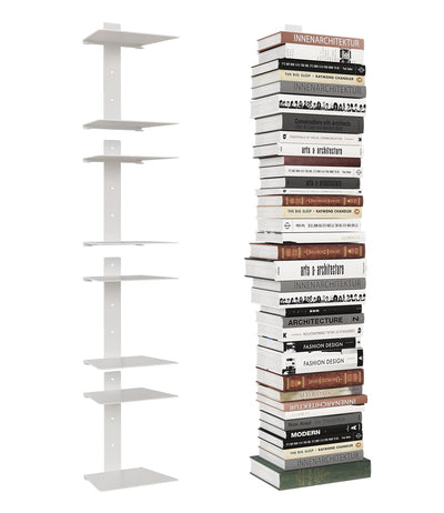 Floating Book Shelves for Wall, 8 Tier Invisible Bookshelves Heavy Duty Metal Loads 120LBS, Vertical Spine Book Tower Hanging Bookshelves, Shelves for Room Wall Mounted, 4 Pack White