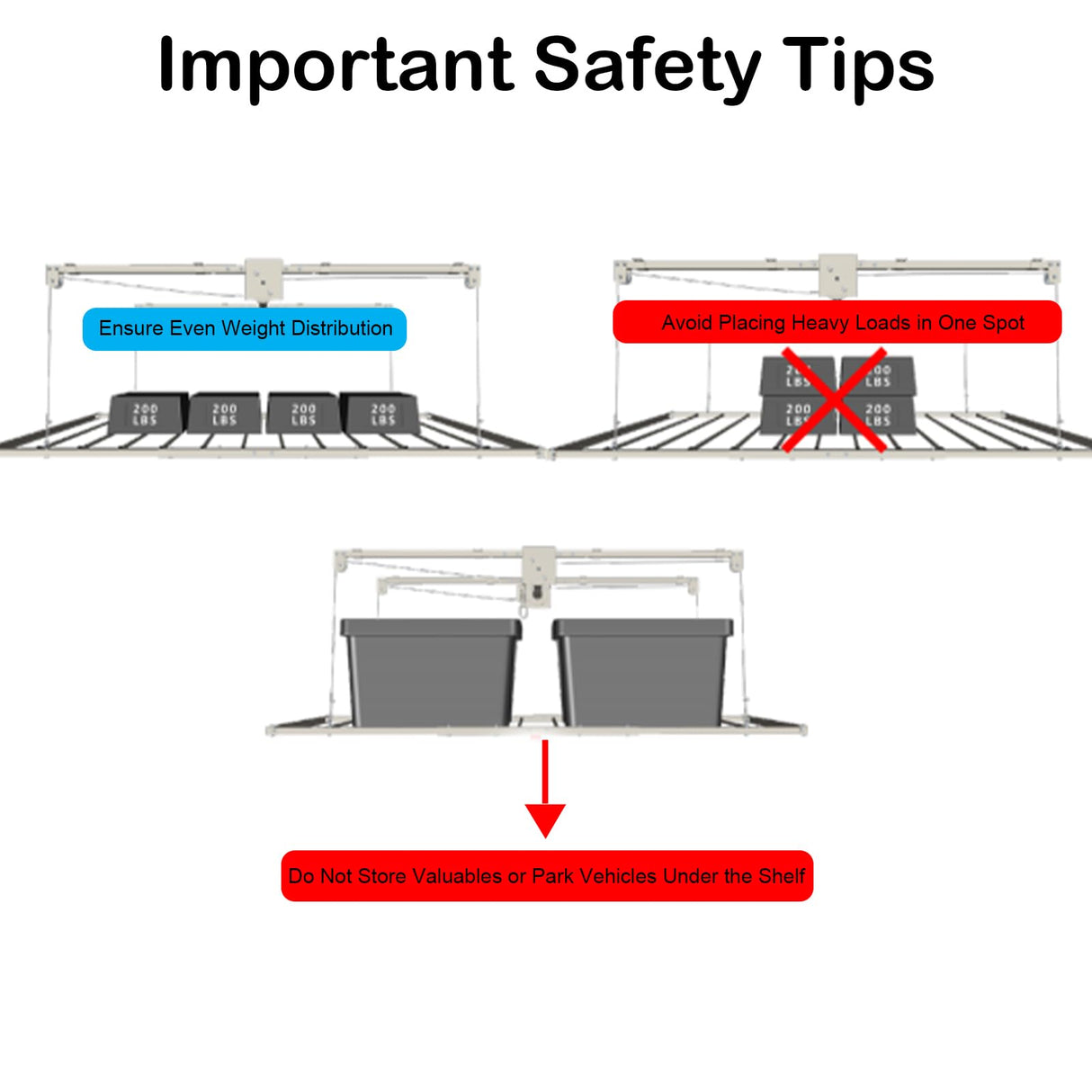 KIPPDURO Overhead Garage Storage Lift-4x8 FT Overhead Garage Storage Rack, with Safety Lock, Heavy-Duty Adjustable Ceiling Storage 325 lbs Capacity Suitable for Tools Kayaks Ladder Storage Racks KIPPDURO