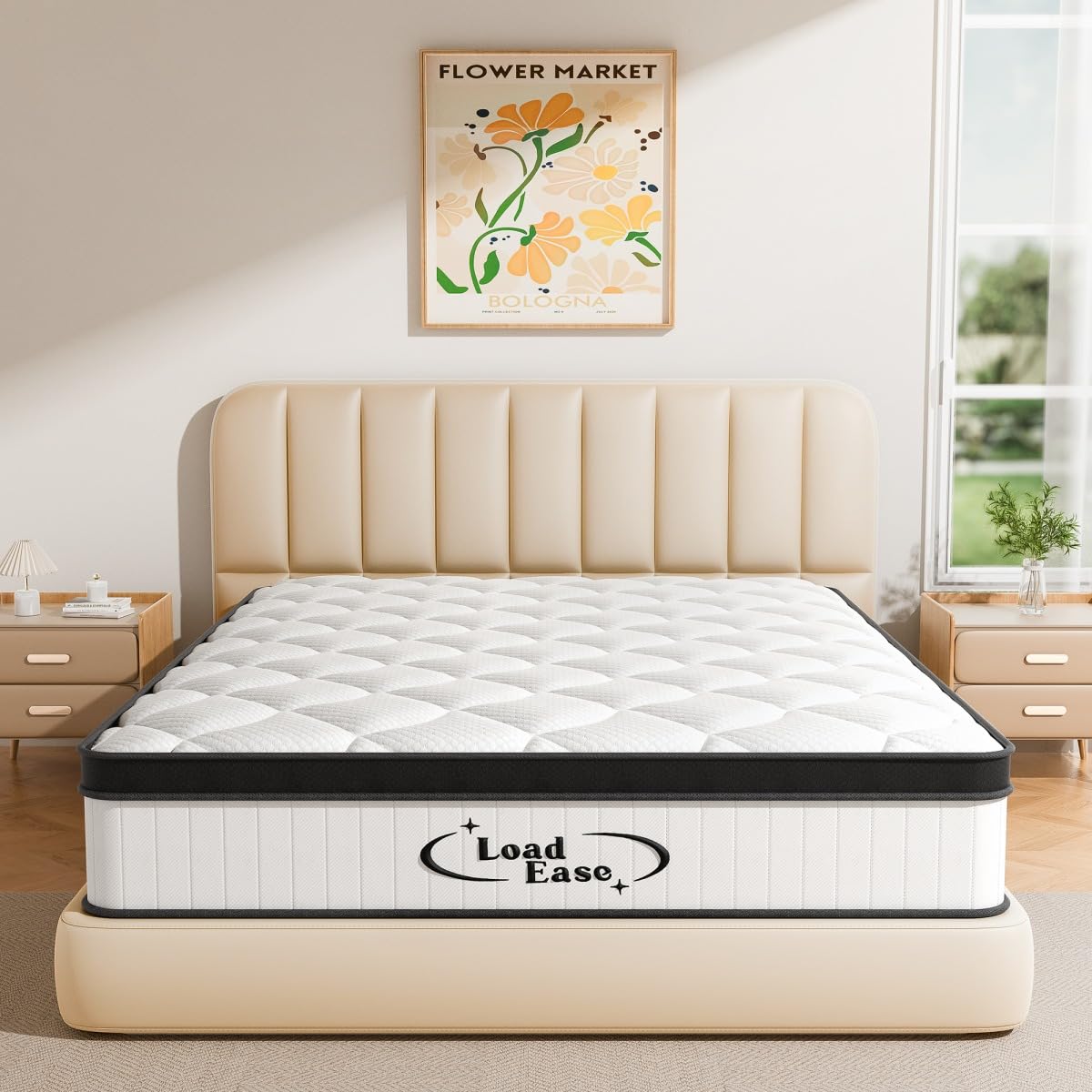 Mattress Queen Size, 14 Inch Queen Hybrid Mattress in a Box, Memory Foam with Firm Individually Wrapped Pocket Springs, Pressure Relief & Motion Isolation, CertiPUR-US Certified, 60" x 80" x 14" LoadEase