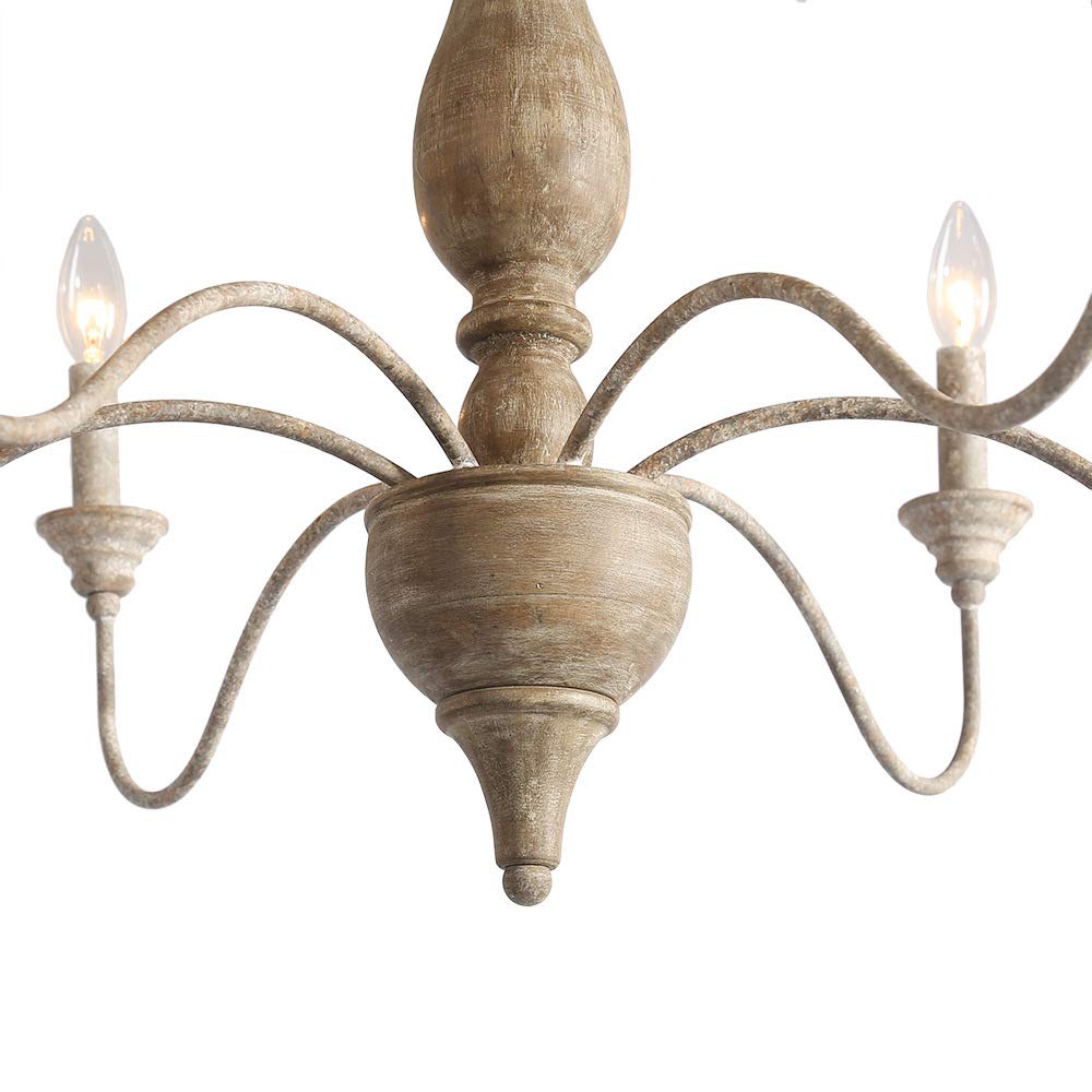 LNC French Country Chandeliers Wood 6 Lights Rust Arms for Dining, Bedroom, Living Room and Bathroom, Brown Lamp Body Size:D29.5 xH24.5 LNC