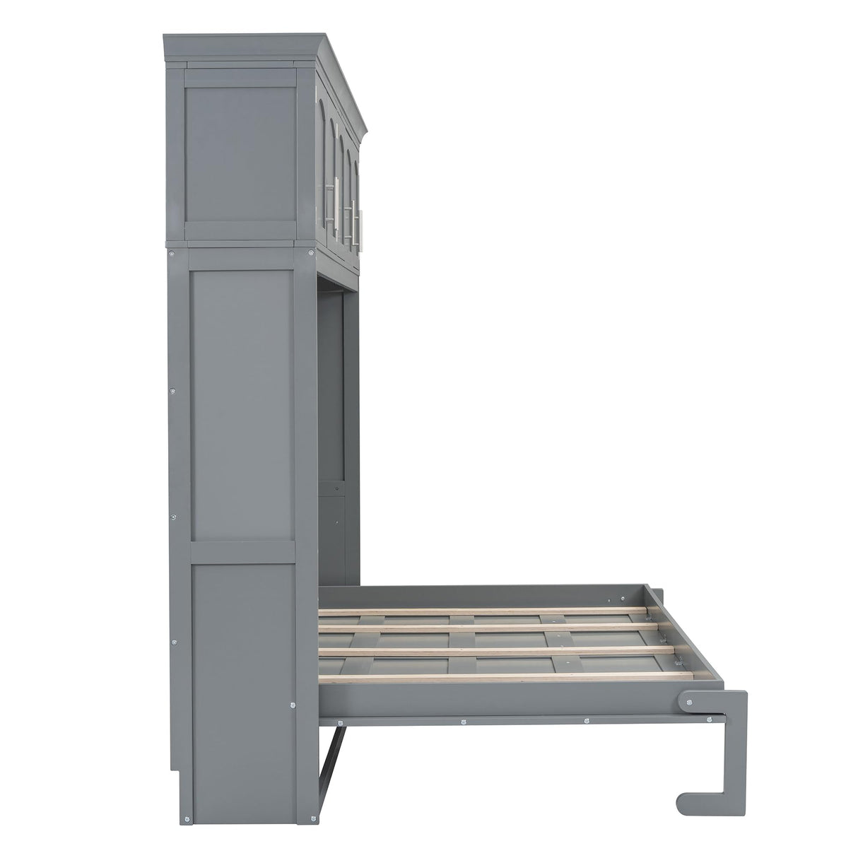 Merax Modern Farmhouse Solid Wood Murphy Cabinet Bed with Top Cabinets, Tall Wall Platform Bed No Box Spring Needed/Easy Assemble Queen,Gray Merax