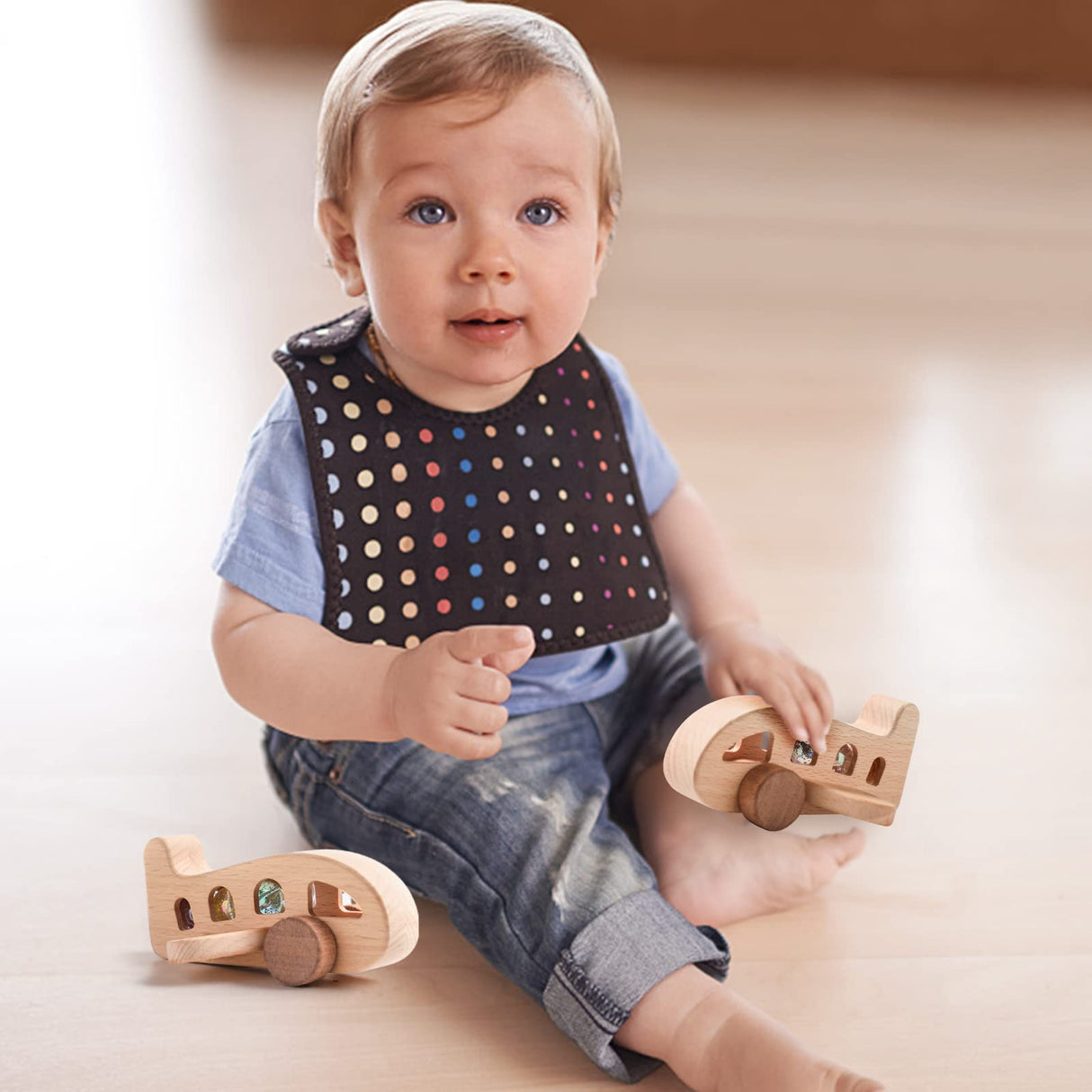 ibwaae Wooden Airplane Toys, Air Transport Vehicles Play Set, Wooden Pull Games, STEM Learning Gift Montessori Toy for Baby Toddler Boys Girls ibwaae