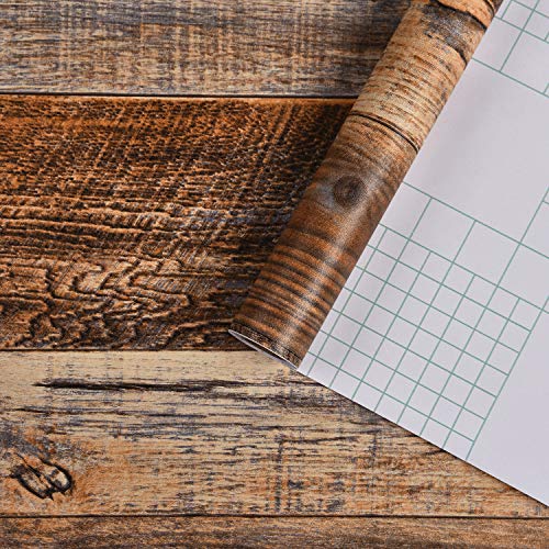 WENMER 17.71" x 118" Brown Wood Wallpaper Peel and Stick Shiplap Self Adhesive Contact Paper for Cabinet Countertop Shelf Drawer Wall Door WENMER