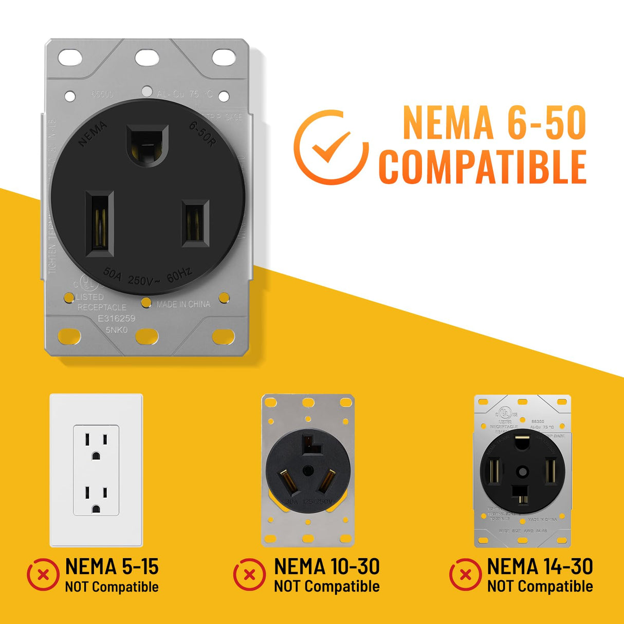 MECMO NEMA 6-50P to 14-50R EV Tesla Charger Adapter Cord, 240V 50 Amp 3 Prong Welder Plug to 4 Prong EV Charging Connector, Welder Welding Dryer EV Charger Power Cord Adapter Adaptor Connector MECMO