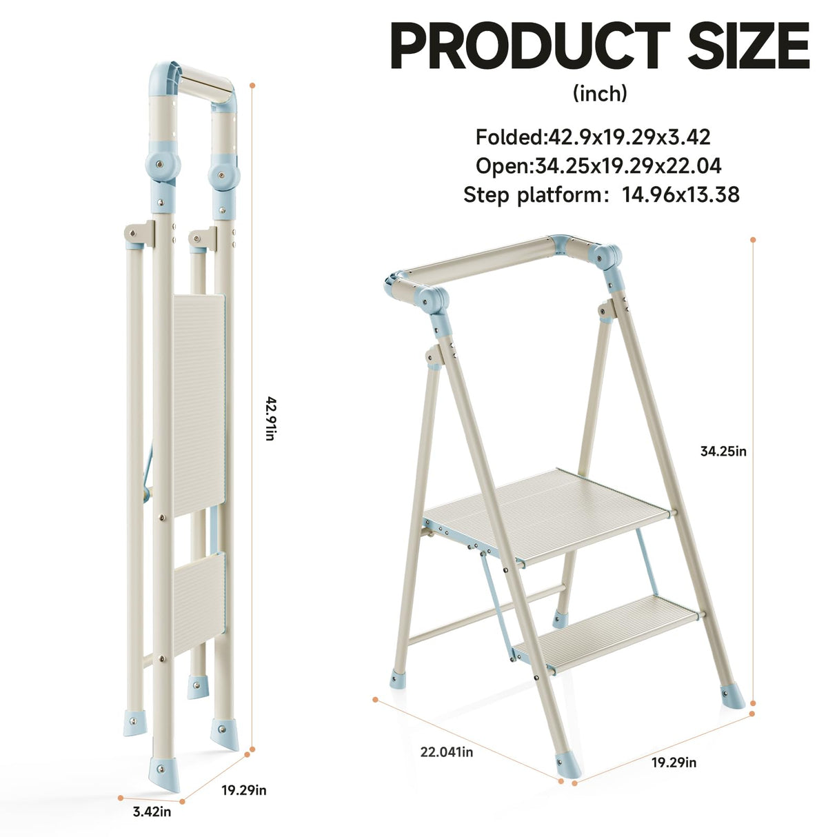 UNICOO® Foldable Toddler Tower - 2-Step Ladder for Adult, Toddler Tower Foldable & Compact - Foldable Kitchen Tower, Kids Step Stool, Folding Toddler Tower for Kitchen & Bathroom (Sea Salt Blue) UNICOO