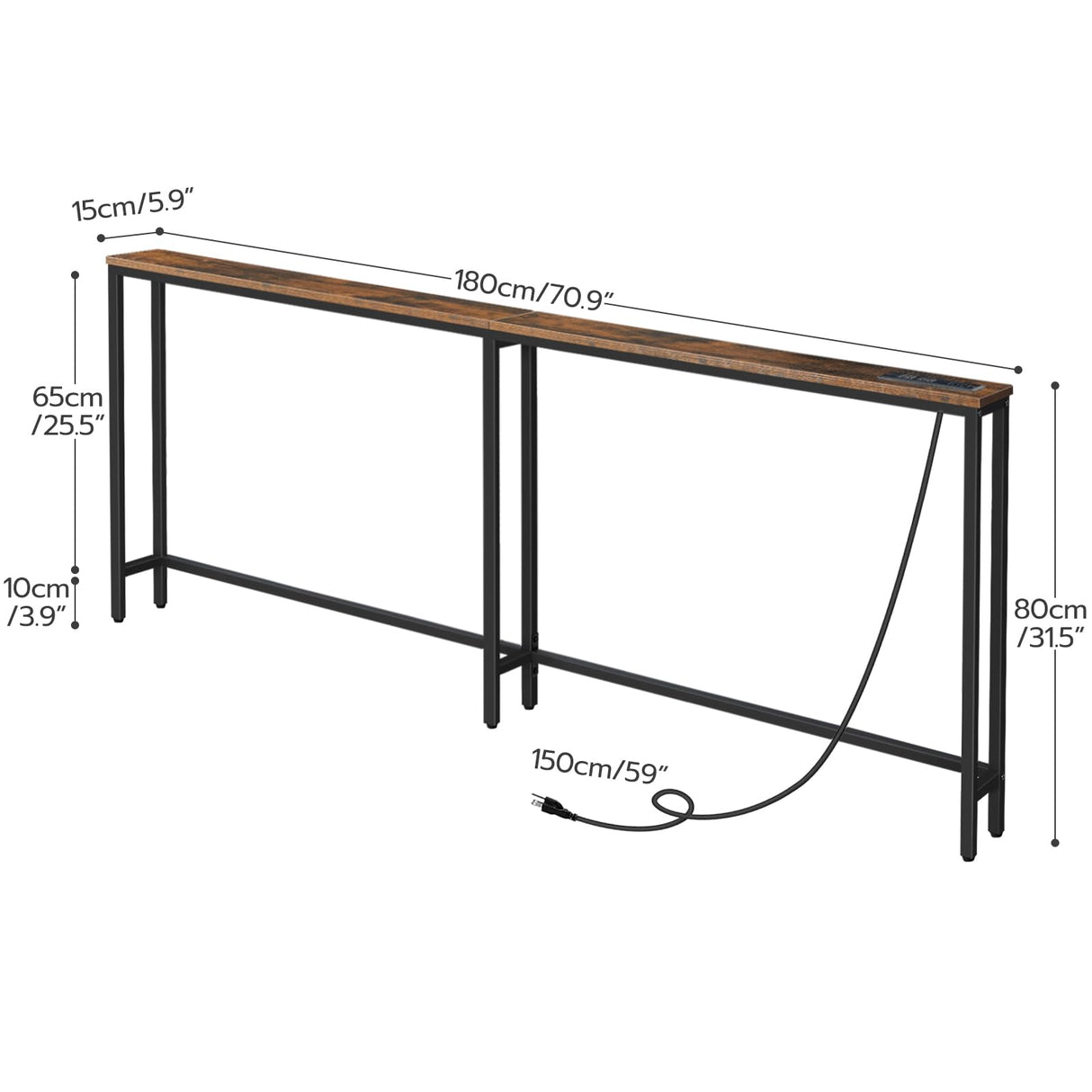 HOOBRO 5.9" Skinny Console Table with Charging Station, 70.9" Narrow Sofa Table with Power Outlets, Long Behind Couch Table, Slim Entryway Table for Hallway, Living Room, Rustic Brown BF185UXG01 HOOBRO