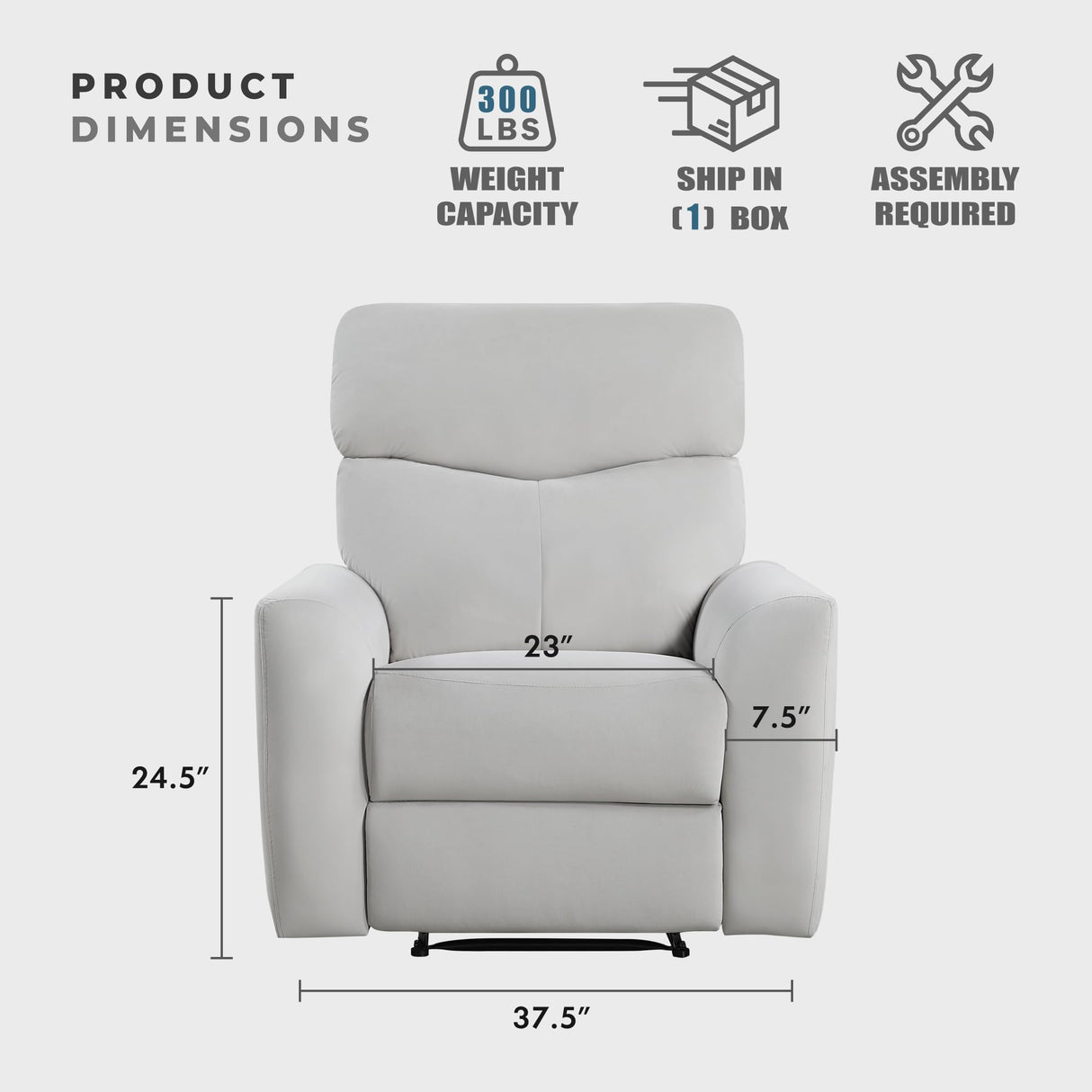 Lexicon Recliner Chair Living Room Reclining Sofa Chair, Home Theater Seating, Wall Hugger Recliner, Manual Recliner Sofa Chair for Living Room/Office/Apartment, Gray Lexicon