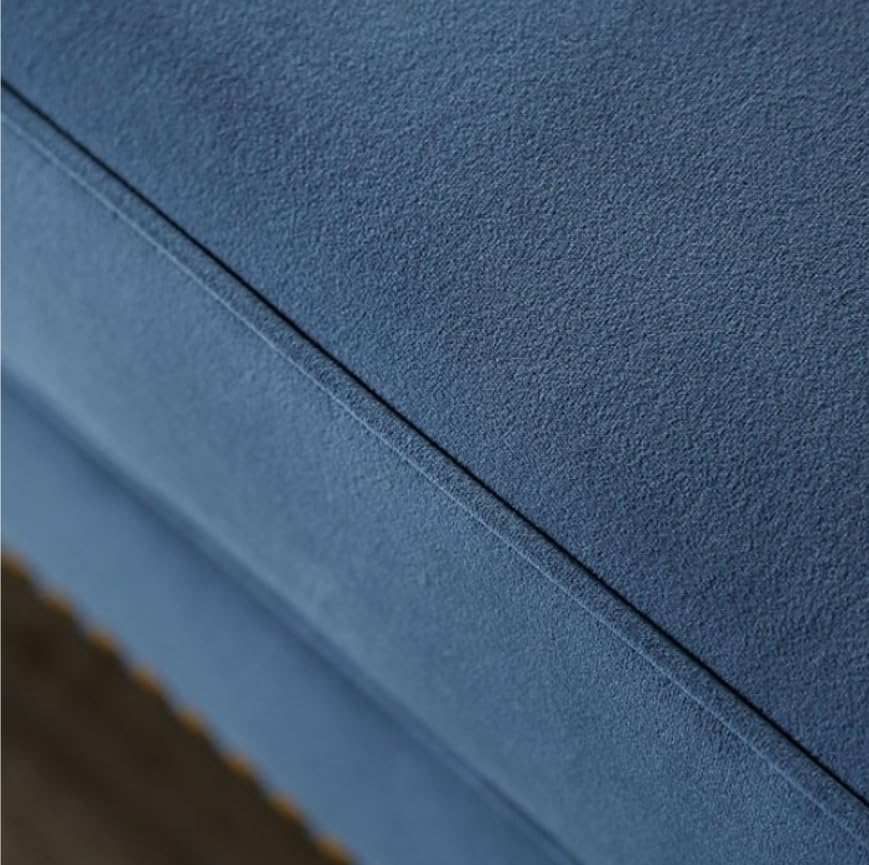 MASARA Tufted Velvet Sofa, 91-inch Camelback Design, Blue with Nailhead Trim and Walnut Legs MASARA