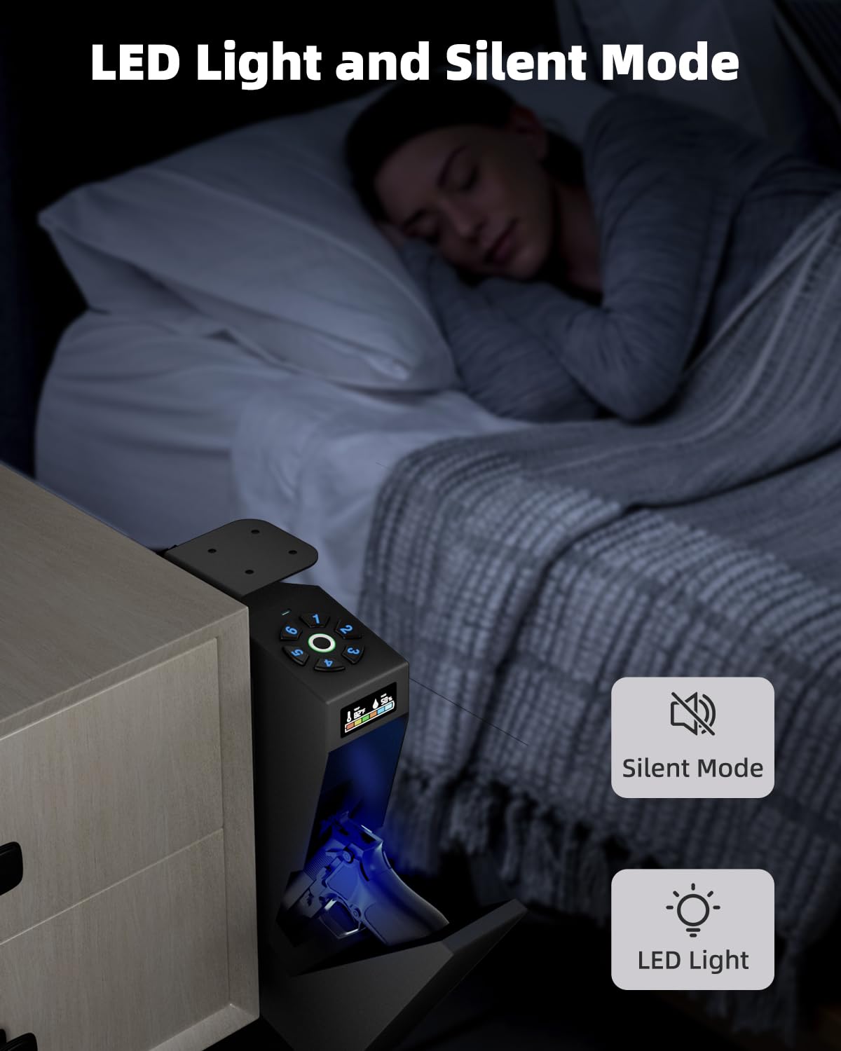 Gun Safe, Mounted Biometric Pistol Safe Drop Down Gun Lock Box for Handgun with 3 Ways Quick Access Bedside Pistol Case for Nightstand, Desk, Wall, Dresser SOOWAY