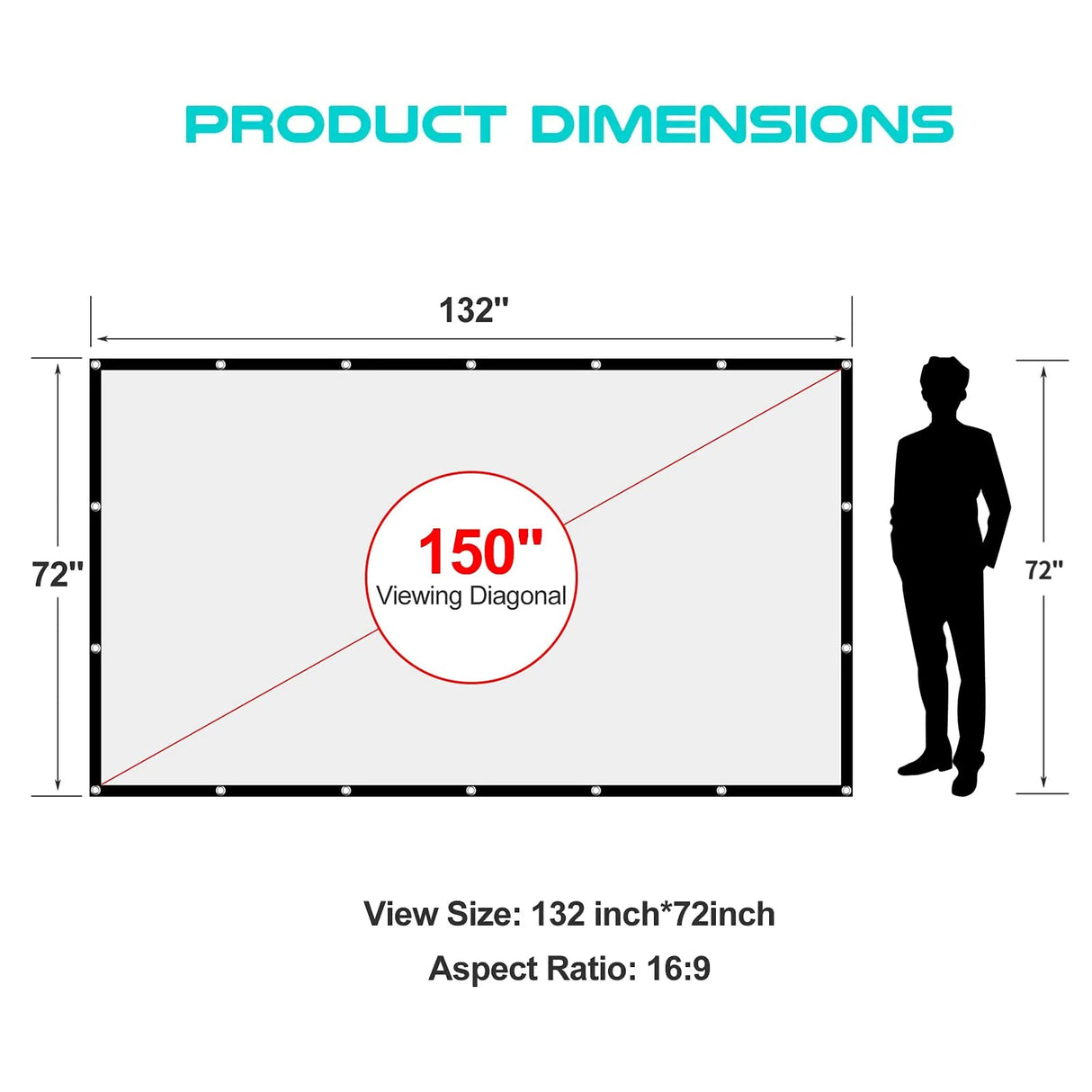 AAJK Outdoor Projection Screen 150 inch, Washable Projector Screen 16:9 Foldable Anti-Crease Portable Projector Movies Screen for Home Theater Outdoor Indoor Support Double Sided Projection… AAJK