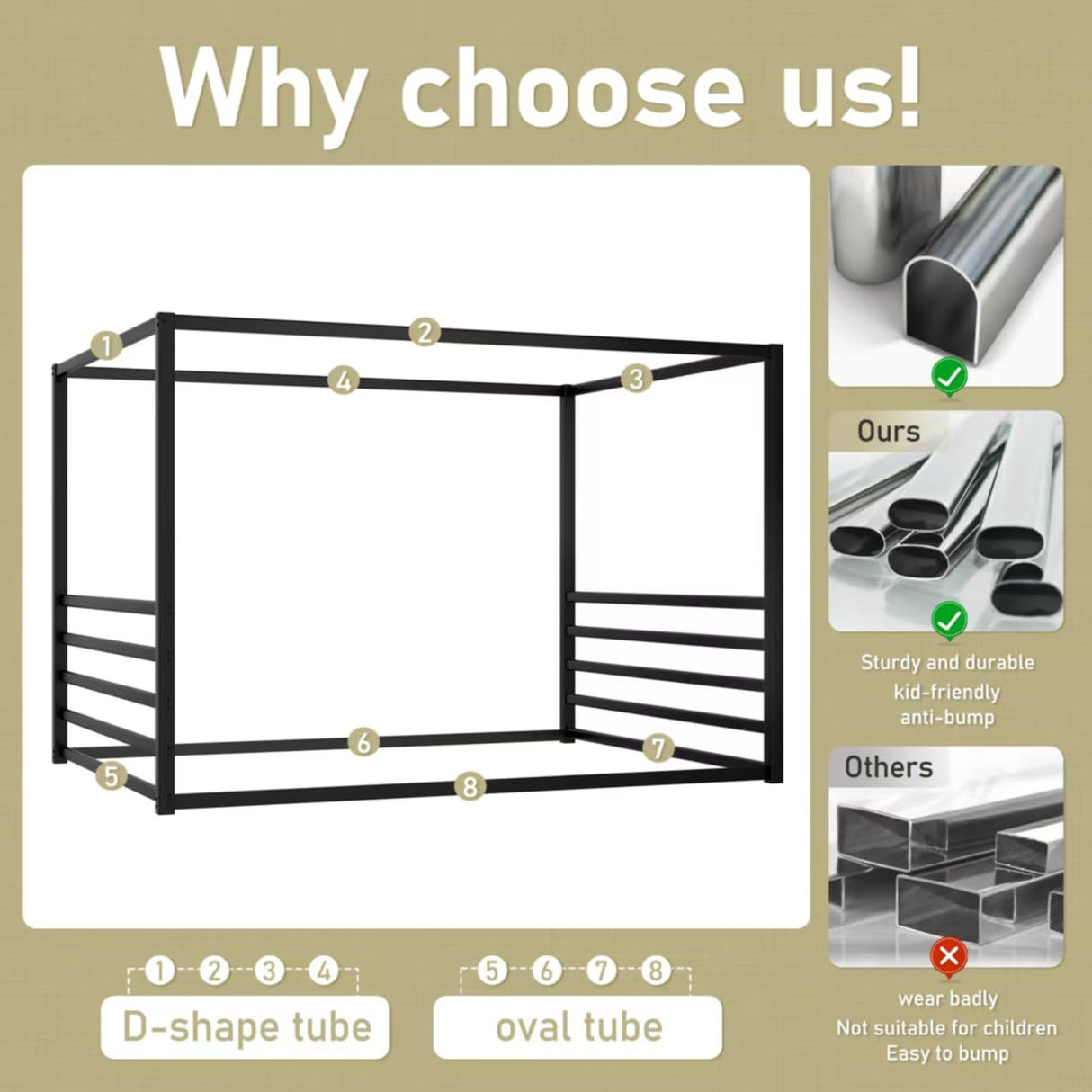 Queen Size Canopy Bed Frame with 4 Posters and Guardrails, Queen Size Montessori Floor Bed with High Fence, Anti Bump Design, Easy Assemble, Metal Montessori Bed Black Bellemave