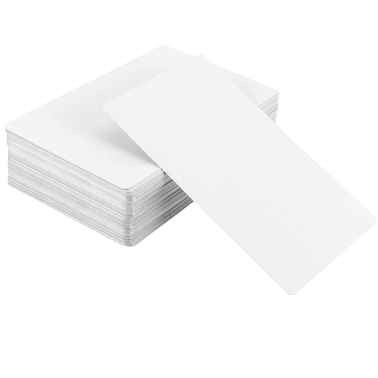 HEIHAK 100 PCS 3.4 x 2.1 Inch Sublimation Metal Business Cards, White Aluminum Blank Smooth Name Cards Gift Cards VIP Cards for Most Custom Laser Engraving, 0.01 inches Thick HEIHAK
