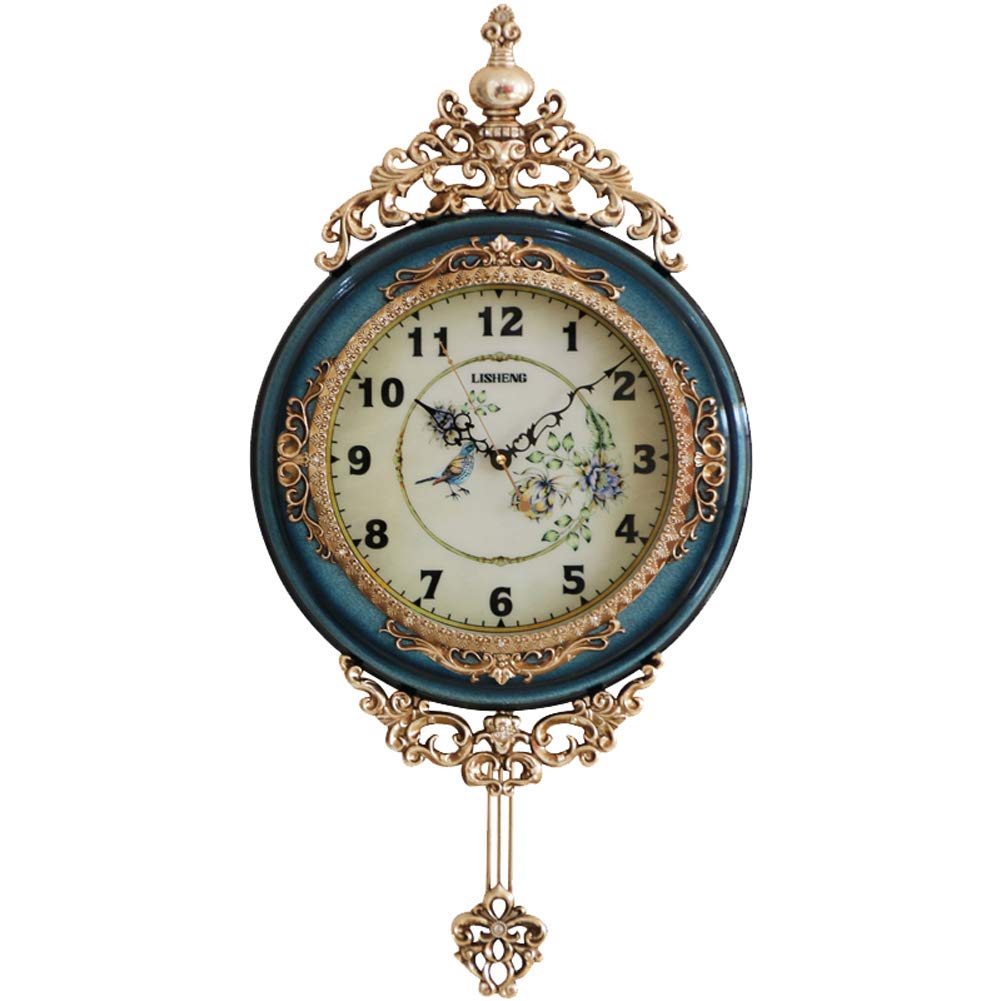 SHISEDECO Elegant, Traditional, Decorative, Hand Painted Modern Grandfather Wall Clock Fancy Ethnic Luxury Handmade Decoration, Swinging Pendulum for New Room or Office. Large. 29.5 Inch. (Blue) SHISEDECO