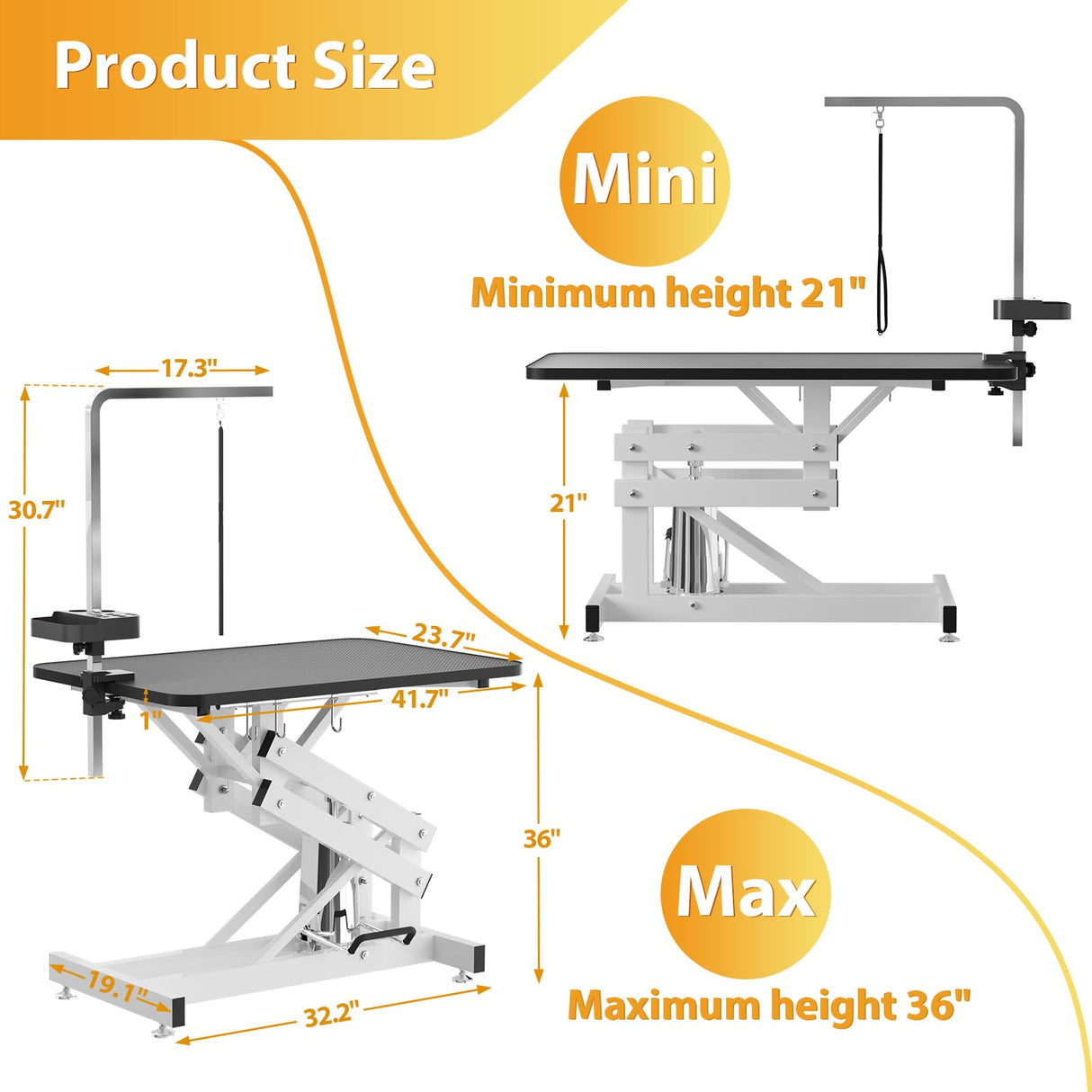 ROOMTEC 43" Hydraulic Pet Grooming Table w/Anti-Static Table Top, Heavy Duty Z-Lift Dog Grooming Table/21-36 w/Armrests/Leash Covers/Tool Organizers/Hooks, Weight Capacity 330LBS Black ROOMTEC