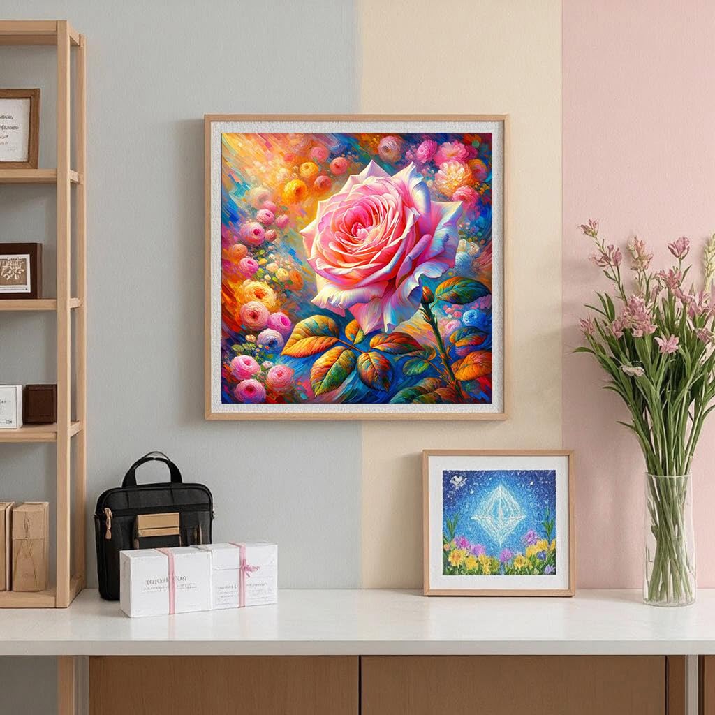 ijbnhd Rose Diamond Painting Kit for Adults, Rose Diamond Art Kits for Adults, Flower Gem Art for Home Wall Decor 14X14inch ijbnhd