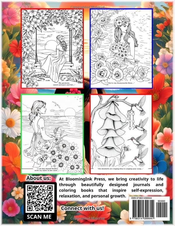 Flowers in Songs Coloring Book: Iconic Flowers from Beloved Lyrics – Relaxing and Creative Coloring for All Ages. Inspired by Music Majosta