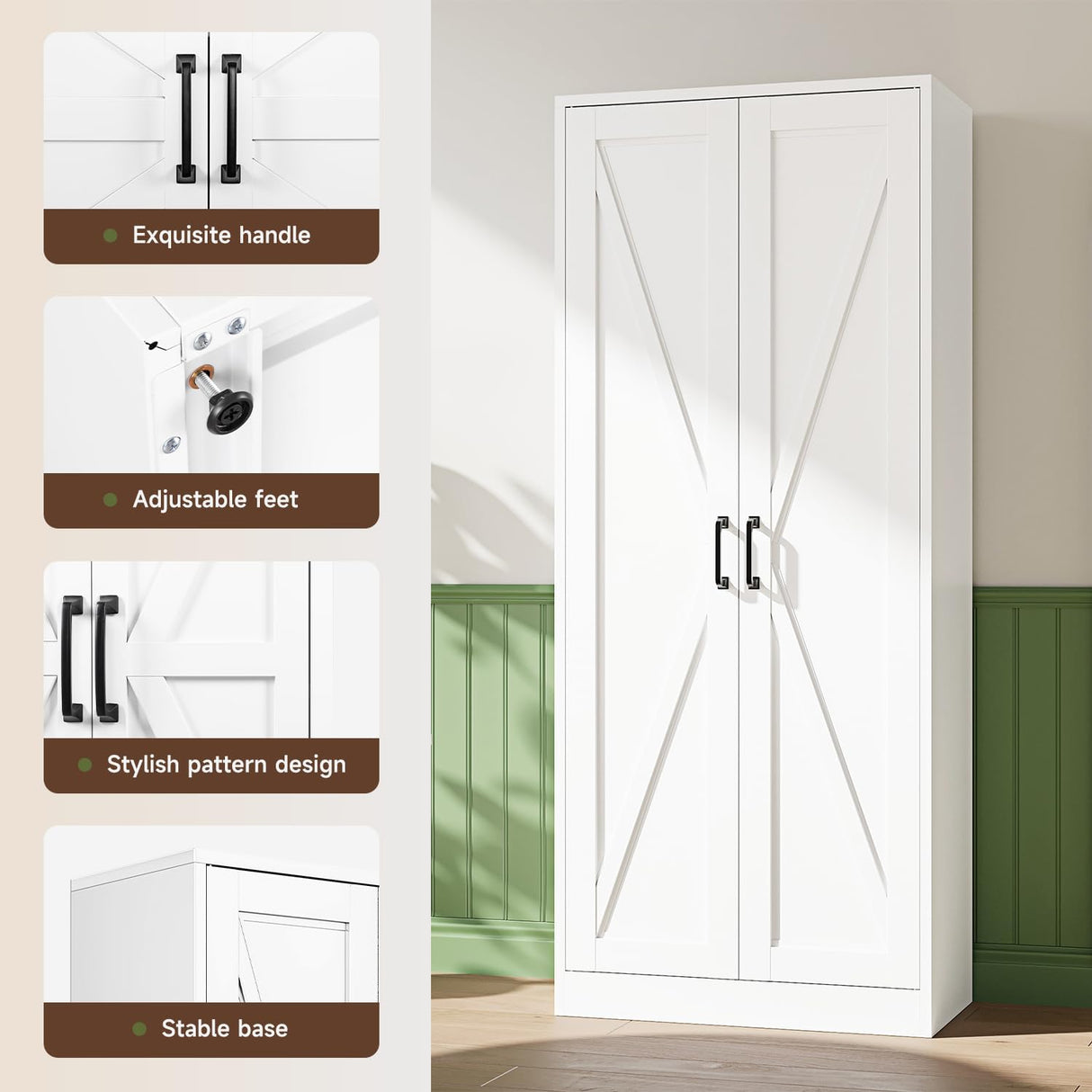 Letaya Storage Cabinet,75" H Metal Kitchen Pantry Cabinets with Doors and Adjustable Shelves,Pantry Organizers for for Cupboard/Dining/Bathroom/Office/Garage Room,White Letaya