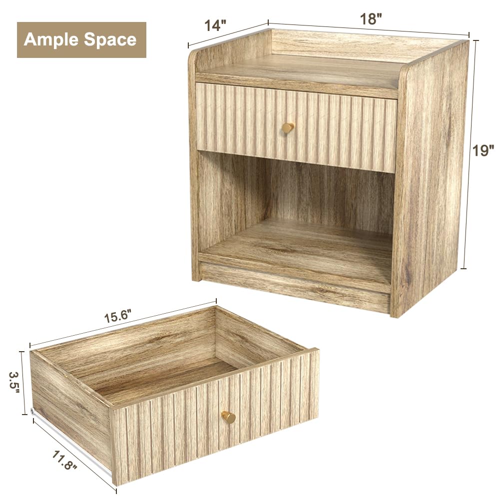 Nidouillet Nightstands Set of 2, Bedside Tables with Drawer, Night Stand Bed Side End Table with Open Storage for Farmhouse Bedroom Living Room Small Space Nidouillet