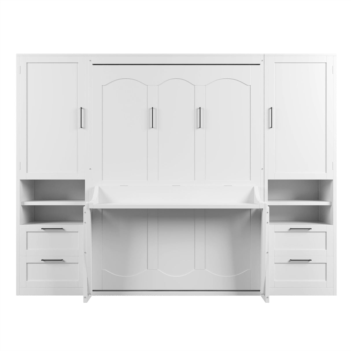 Harper & Bright Designs Full Size Murphy Bed, Wooden Full Wall Bed with Closet, Drawers and Shelves, White Harper & Bright Designs