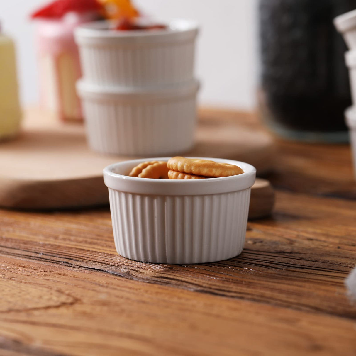 3 oz Ramekins 6 pcs Porcelain Ramekins Dishes for Souffle,Creme Brulee, Pudding, Custard Cups,Bakeware Bowls Set for Baking,Oven Safe, White 2.75 inch SLJMR
