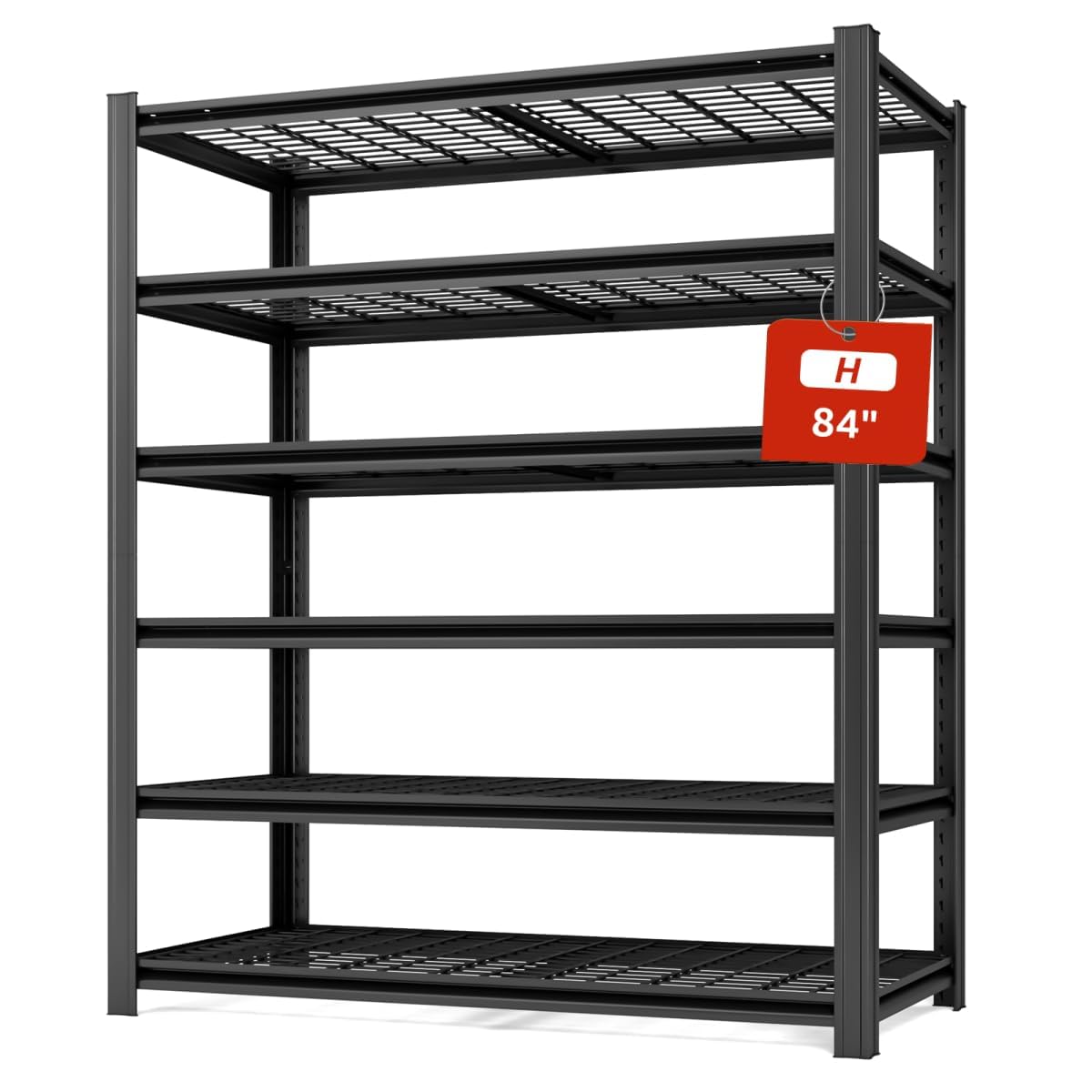 SYLOUGH 55.12" W Father&I 6-Shelf Industrial Adjustable Heavy-Dudy Tall Metal Garage Storage Shelves Shelving Units/Steel Wire Rack System (Commercial) for Basement/Shop, 84" H*55.12" W*24" D*, Black SYLOUGH