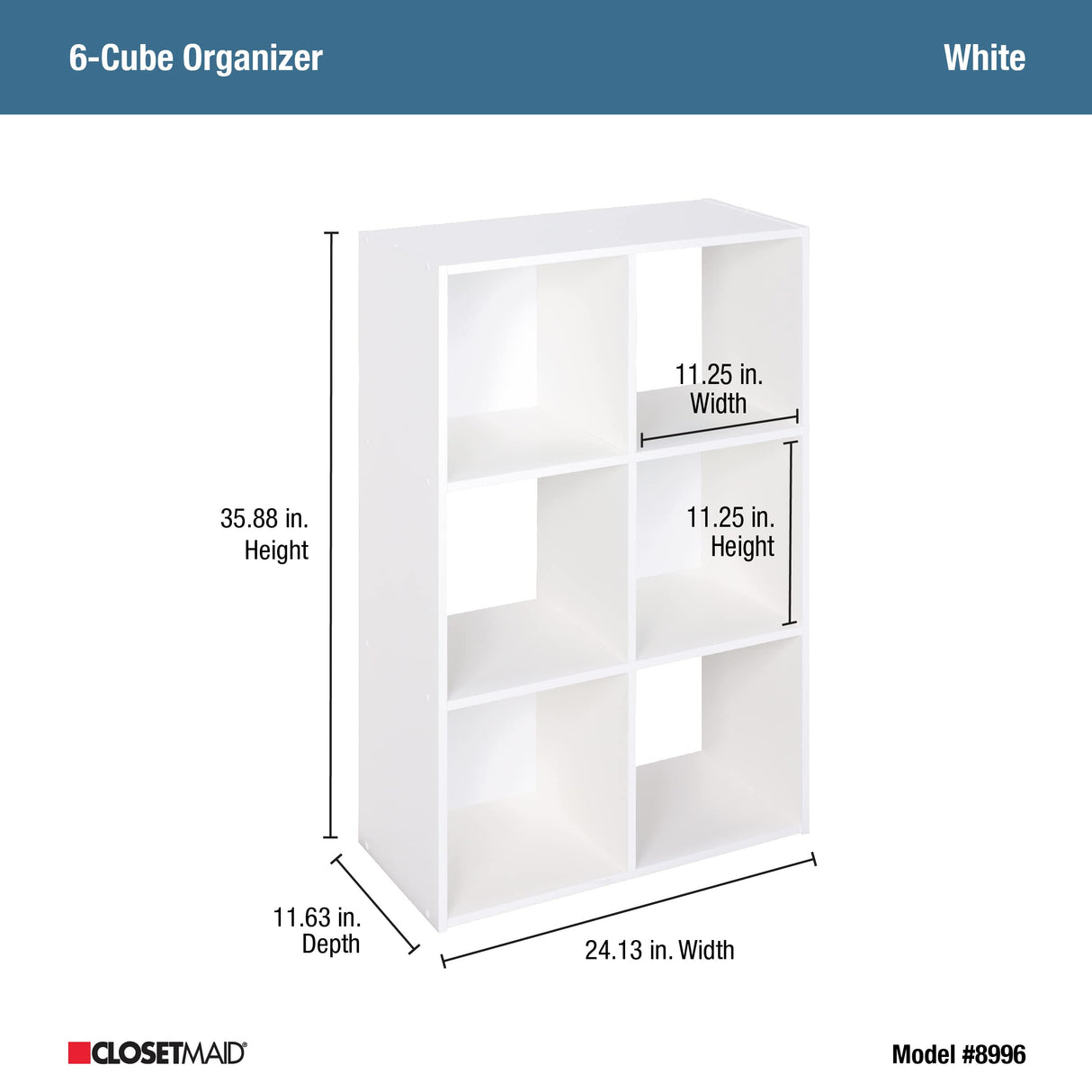 Closetmaid Decorative Home Stackable 6 Cube Cubeicals Organizer Storage Bookcase, with Hardware for Office, Home and Closet, White ClosetMaid
