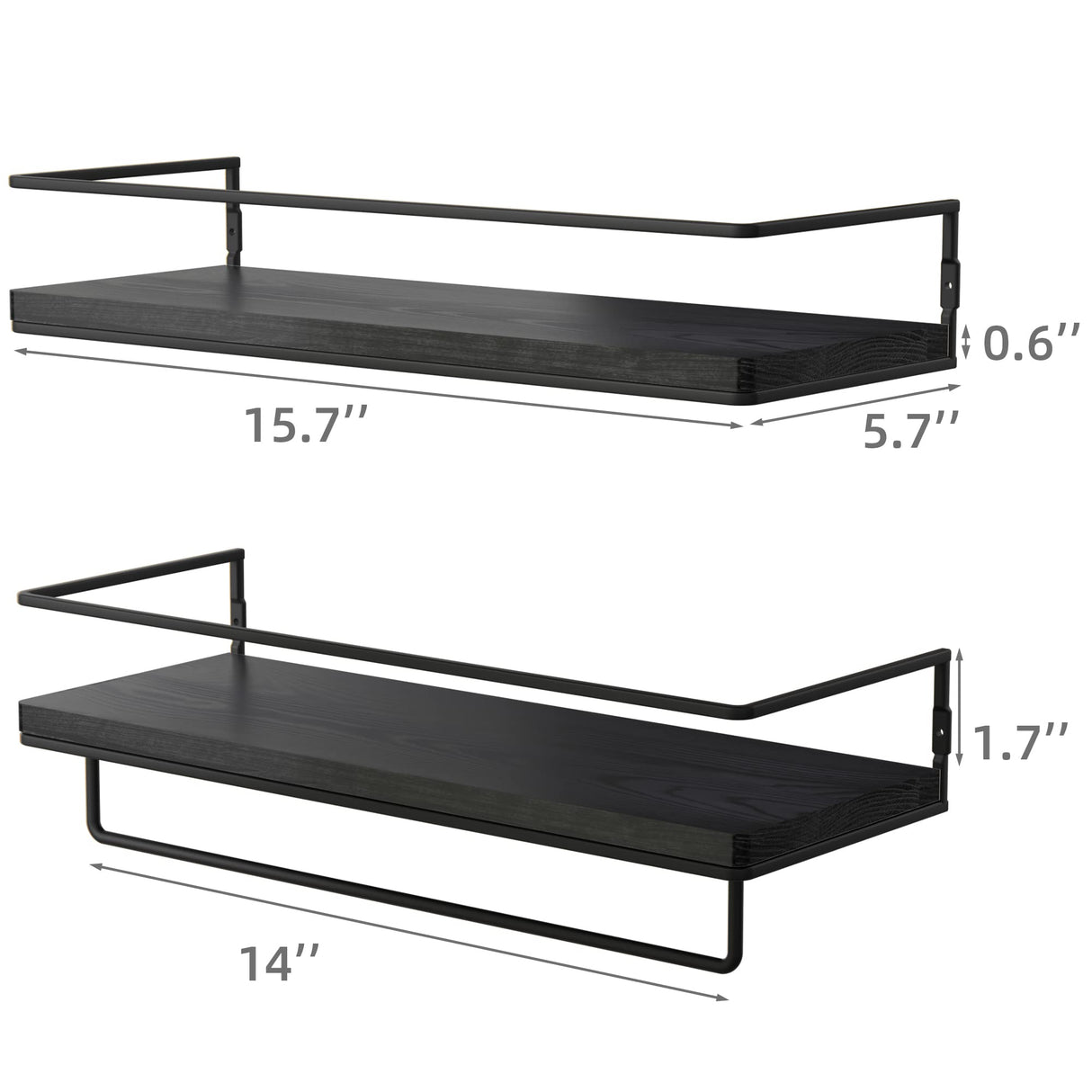 ZGO Floating Shelves for Wall Set of 2, Wall Mounted Storage Shelves with Black Metal Frame and Towel Rack for Bathroom, Bedroom, Living Room, Kitchen, Office (Black) ZGO