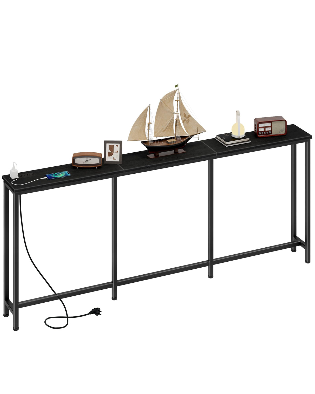 CHOEZON 70.9" Narrow Console Table with Power Outlet 7.1" Skinny Sofa Table, Long Behind Couch Table with Charging Station, Entryway Table for Hallway, Living Room Black TXG18UBB CHOEZON
