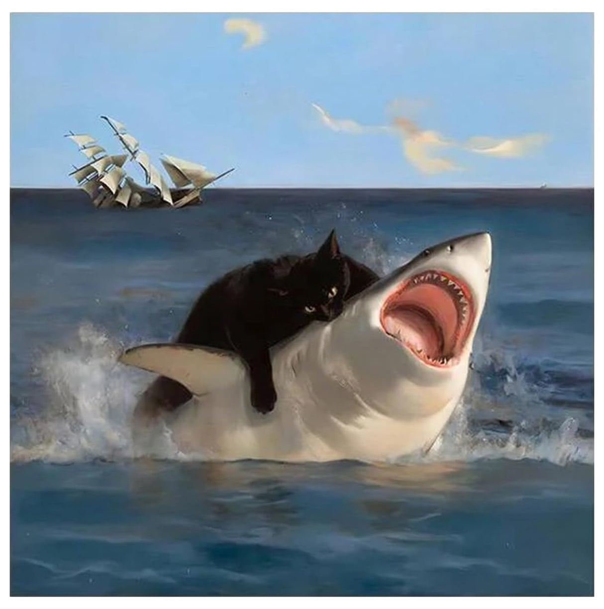 Piegricdiat Diamond Painting Kits,Cat Shark Diamond Art Kits for Adults Cross Stitch Full Drill Shiny Diamond Embroidery Pictures Arts Craft for Home Wall Decor Gift 16X16in/40x40cm-1 Piegricdiat