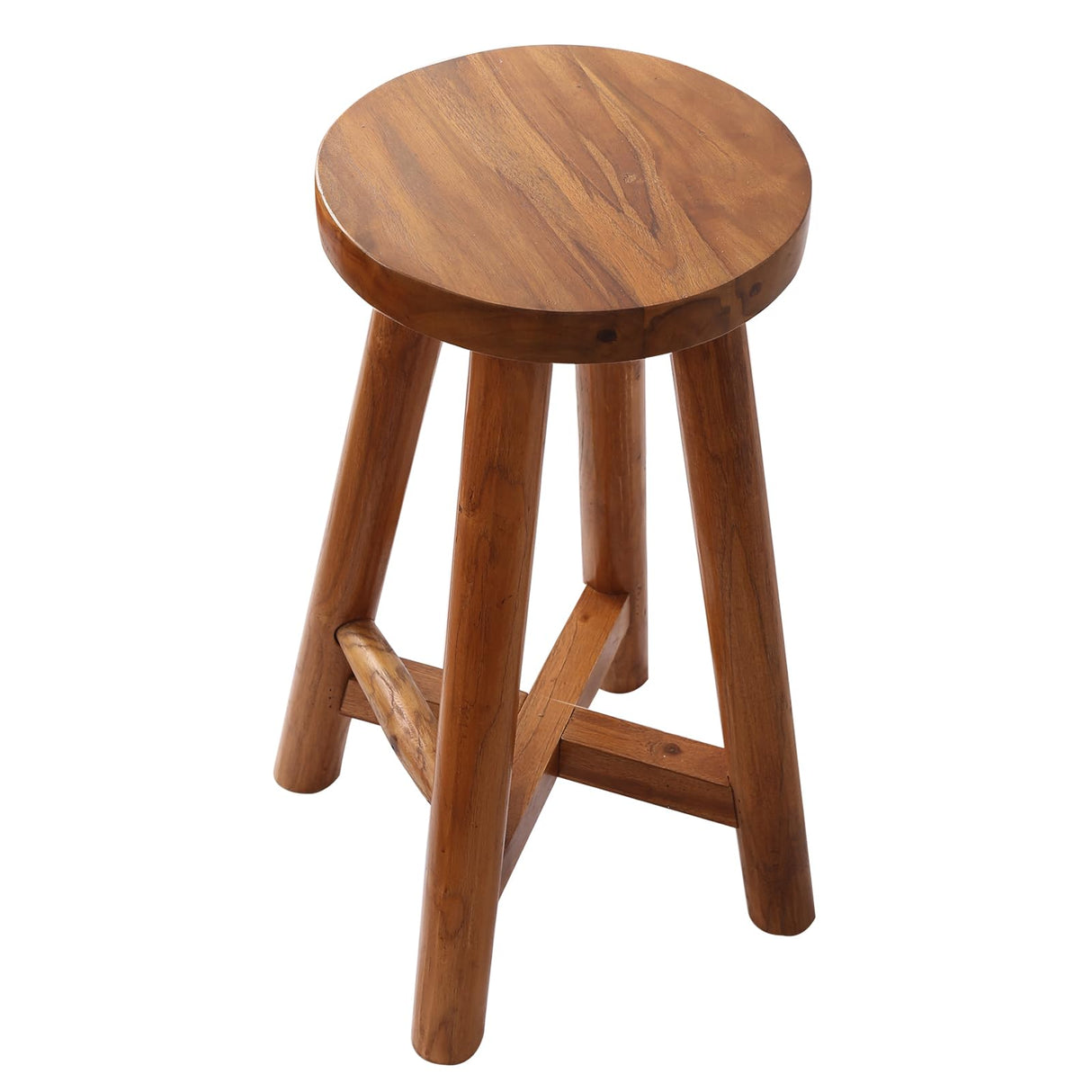 JOLLYMER Bar Stool with Round Seat for Kitchen Island Counter, Solid Teak Wood Barstool in Espresso Finish, Home Bar Furniture, 29-Inch Height JOLLYMER