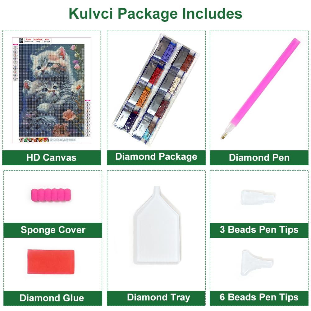 Kulvci Diamond Painting Kits for Adults, Cat Diamond Art Kits for Beginners, 5D DIY Full Drill Gem Craft for Home Decor Gift 12x16inch Kulvci