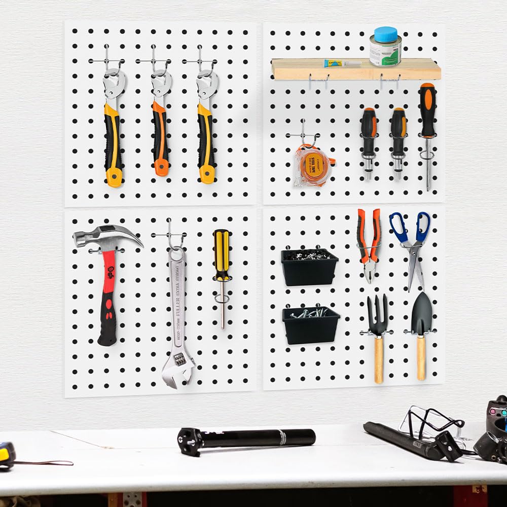 Dobures 4PCS Metal Pegboard Wall Organizer, Pegboard Storage System for Workbench, Shop, Shed Modular Peg Board Organizer Board Kit Dobures