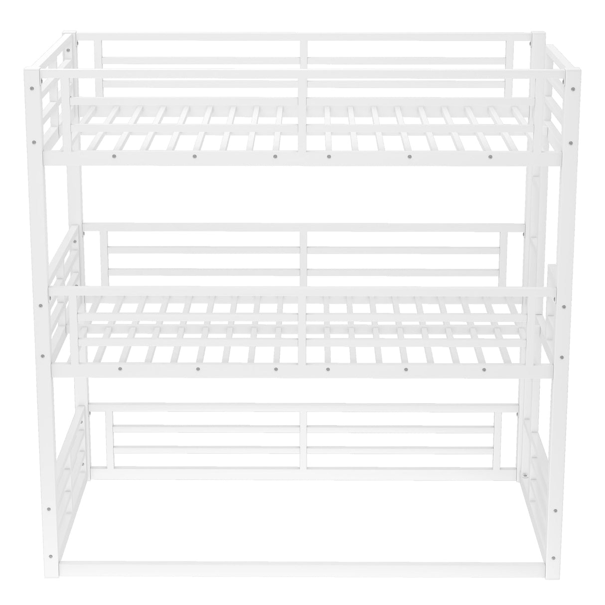 KEIKI Twin Over Twin Over Twin Bunk Bed, Metal Triple Bunk Bed with Safety Guardrails, Heavy-Duty Bunk Bed with Noise-Reduced Design, White KEIKI