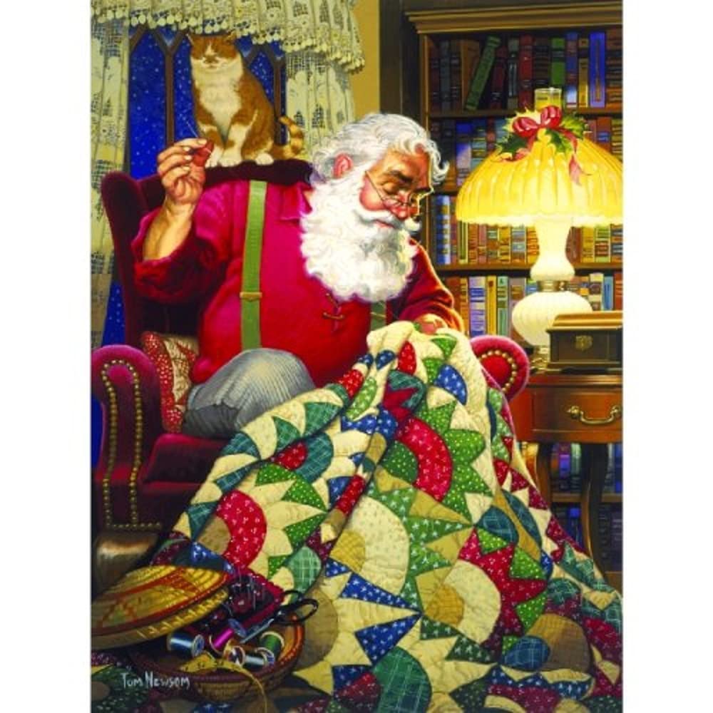 SUNSOUT INC - Quilting Santa - 1000 pc Jigsaw Puzzle by Artist: Tom Newsom - Finished Size 20" x 27" Christmas - MPN# 23328 SunsOut