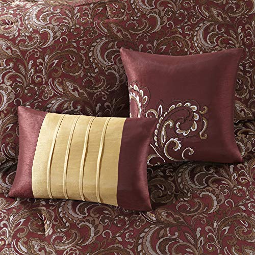 Madison Park Essentials Brystol 24 Piece Room in a Bag Faux Silk Comforter Jacquard Paisley Design Matching Curtains Down Alternative Hypoallergenic All Season Bedding-Set, King (104 in x 92 in), Red Madison Park