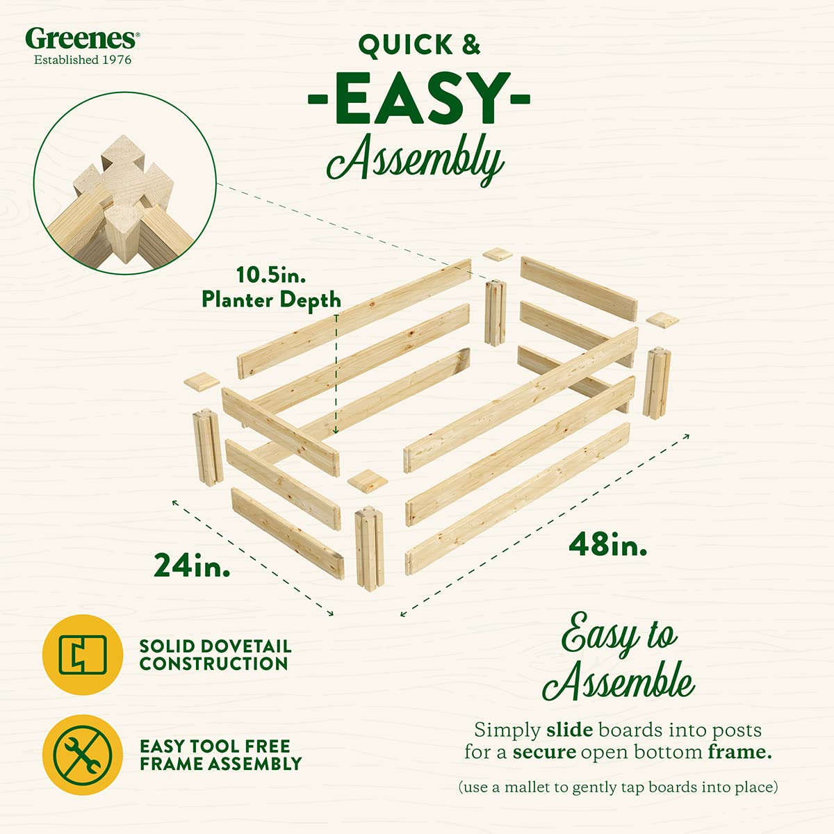 Greenes Fence Original Pine Raised Garden Bed, 2' x 4' x 10.5" - Made in USA with American Pine Greenes Fence