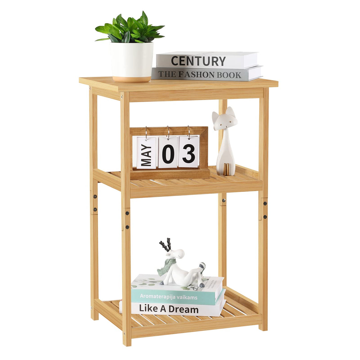 ETELI Nightstand Bamboo 3 Tier Side Table with Storage Shelf Small Bedside Table for Small Space Bedroom Living Room Bathroom Balcony ETELI