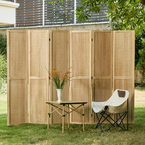 Pegboard Display, 5.6Ft Portable Freestanding Wall Organizer Wooden Room Divider Folding Privacy Screens for Craft Art Display Board (6panels, Natural) Svimi