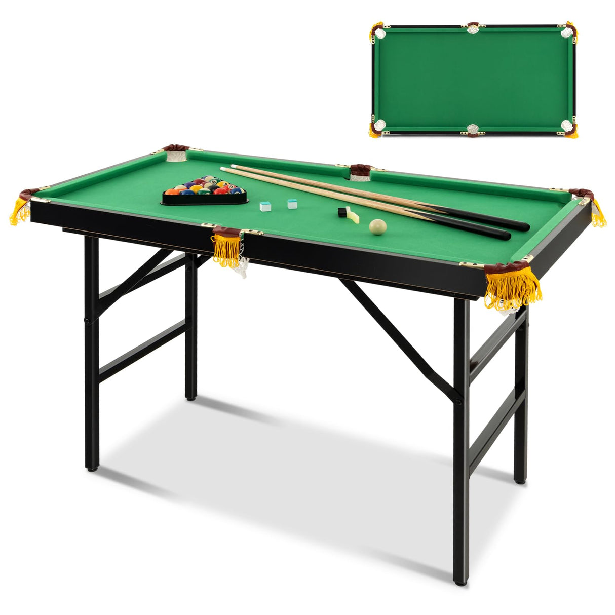 Costzon 47" Folding Billiard Table, Pool Game Table Includes Balls, Cues, Triangle, Chalk, Brush for Kids, Multipurpose Game Table for Parties & Family Gatherings (Black & Green) Costzon
