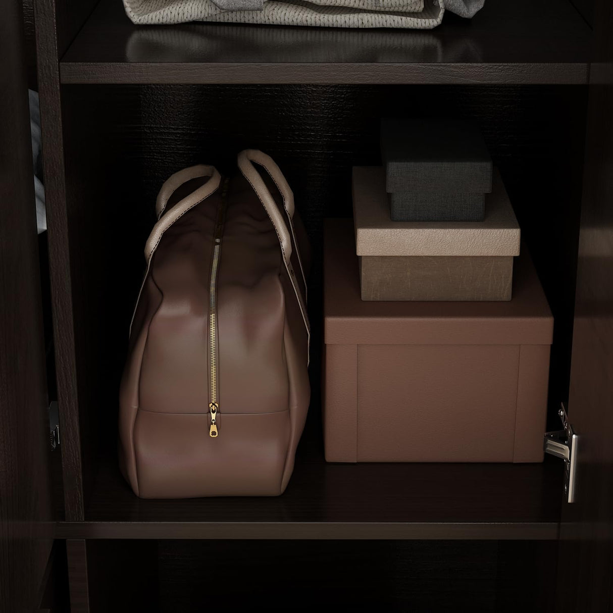 AGOTENI Large Bedroom Wardrobe Closet with 1 Mirror & 2 Drawers, 70.9" H Tall Armoire Clothes Closet with Doors and Shelves, Hanging Rod, Dark Brown AGOTENI