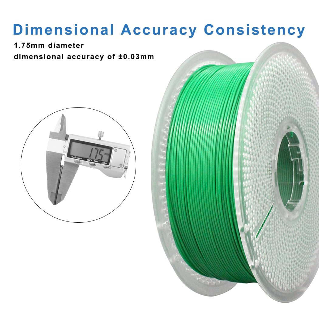 Likesilk 3D Printer Filament 1.75mm, Neatly & Strong 1.75mm Filament for 3D Printing, Accuracy +/- 0.02mm 1KG Spool(2.2lbs), ABS Green 1KG Likesilk